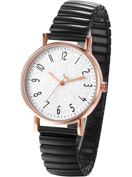 Women\'s Black Analog Quartz Elastic Strap Arabic Numerals Waterproof Wrist Watch